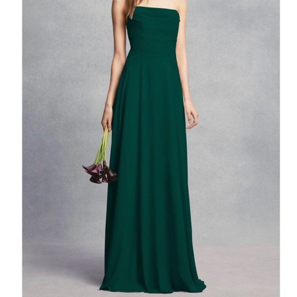 White by Vera Wang Strapless Georgette Dress Forest Green Size 2